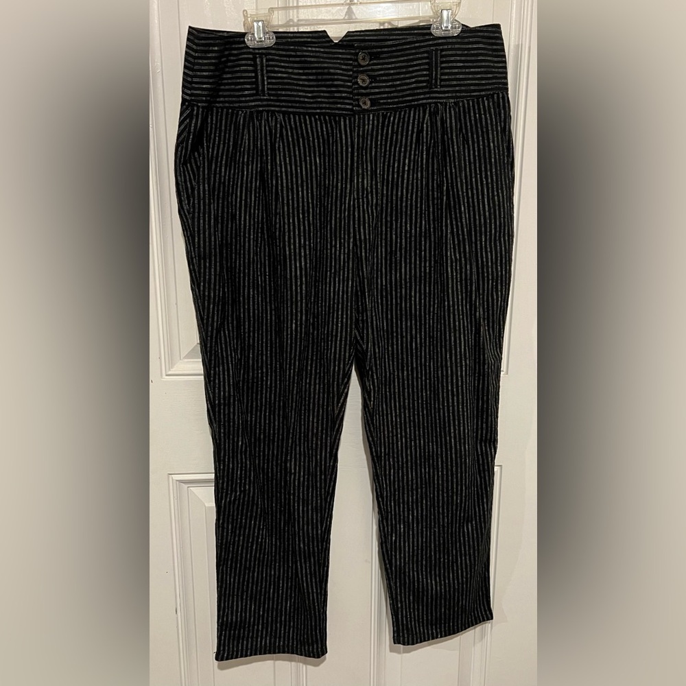 Sundance Amelia Linen Blend Pinstripe Black Trouser Paper Bag Pants Sz 14 Petite - Picture 6 of 16